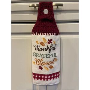 Crochet Top Kitchen Towel-Thankful Grateful Blessed (wine top) 2 available